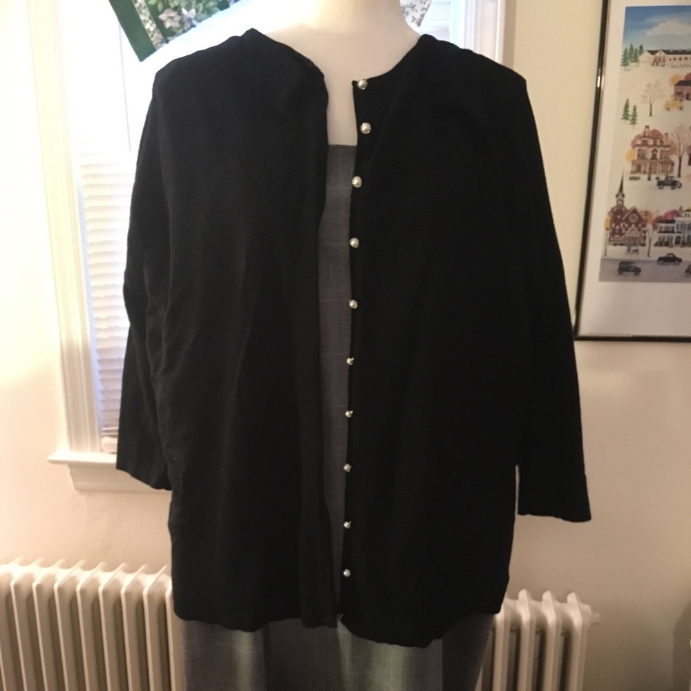 Black Cardigan with Pearl Buttons